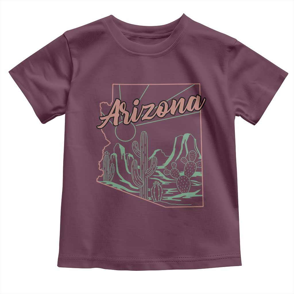 Vintage Arizona State Outline Desert Sunset Graphic Toddler T Shirt Retro Southwest Saguaro Cactus Travel Souvenir