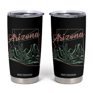 Vintage Arizona State Outline Desert Sunset Graphic Tumbler Cup Retro Southwest Saguaro Cactus Travel Souvenir
