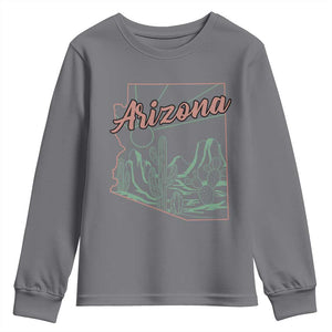 Vintage Arizona State Outline Desert Sunset Graphic Youth Sweatshirt Retro Southwest Saguaro Cactus Travel Souvenir