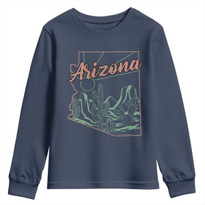 Vintage Arizona State Outline Desert Sunset Graphic Youth Sweatshirt Retro Southwest Saguaro Cactus Travel Souvenir