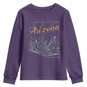Vintage Arizona State Outline Desert Sunset Graphic Youth Sweatshirt Retro Southwest Saguaro Cactus Travel Souvenir