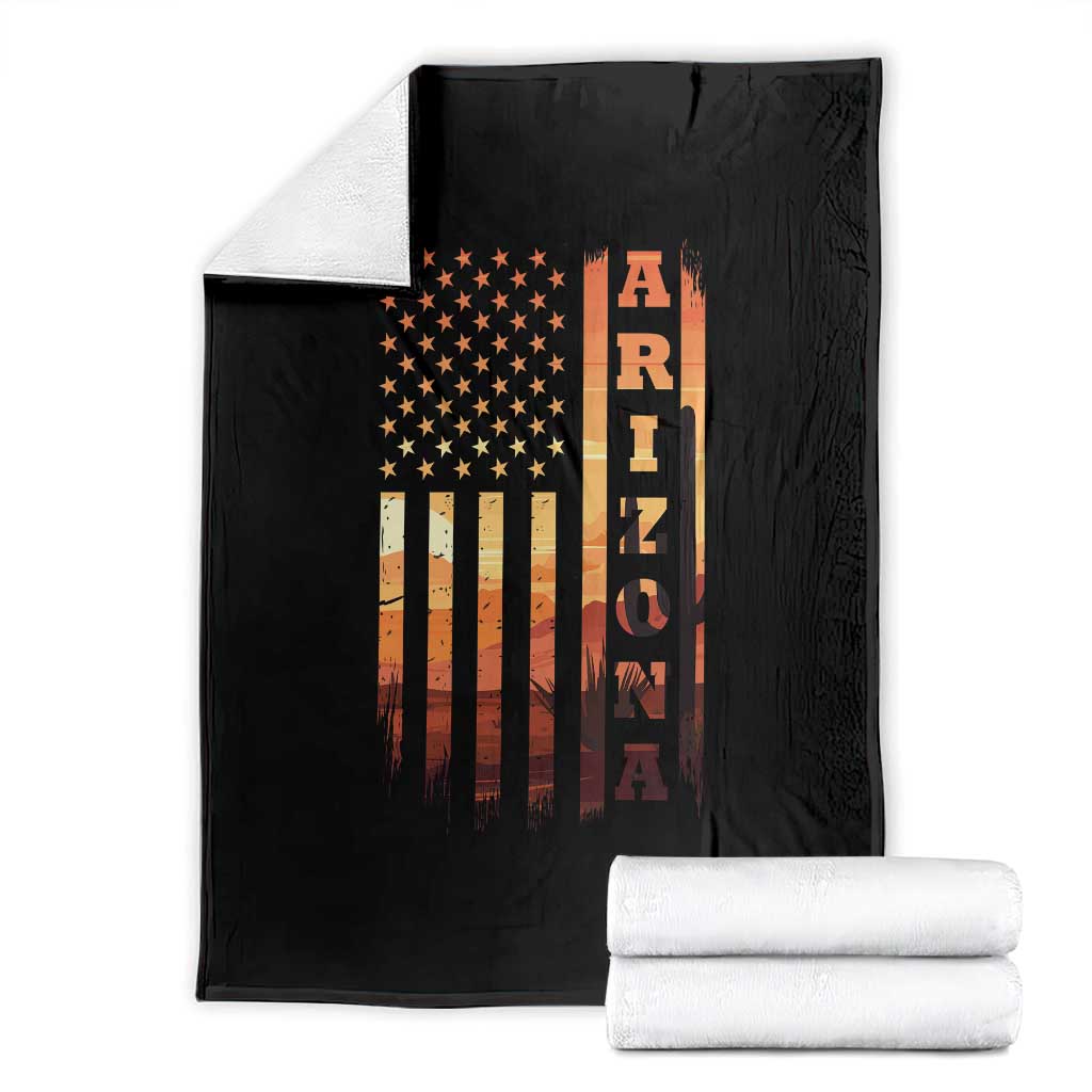 Patriotic Arizona Flag Sunset Graphic Throw Blanket American Flag Southwest Desert Saguaro Cactus State Pride Souvenir TS02 Black Print Your Wear