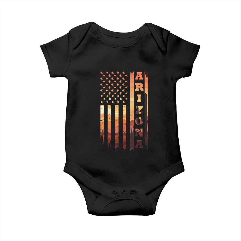 Patriotic Arizona Flag Sunset Graphic Baby Onesie American Flag Southwest Desert Saguaro Cactus State Pride Souvenir TS02 Black Print Your Wear