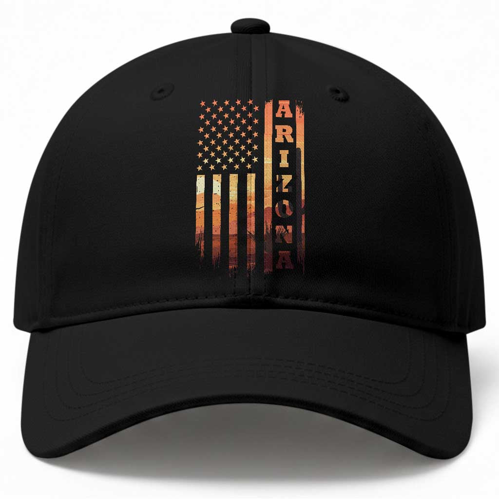 Patriotic Arizona Flag Sunset Graphic Baseball Cap American Flag Southwest Desert Saguaro Cactus State Pride Souvenir TS02 Print Your Wear