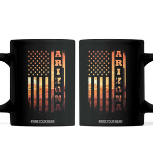 Patriotic Arizona Flag Sunset Graphic Coffee Mug American Flag Southwest Desert Saguaro Cactus State Pride Souvenir