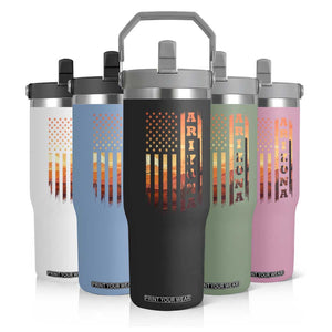 Patriotic Arizona Flag Sunset Graphic Flip Straw Tumbler American Flag Southwest Desert Saguaro Cactus State Pride Souvenir