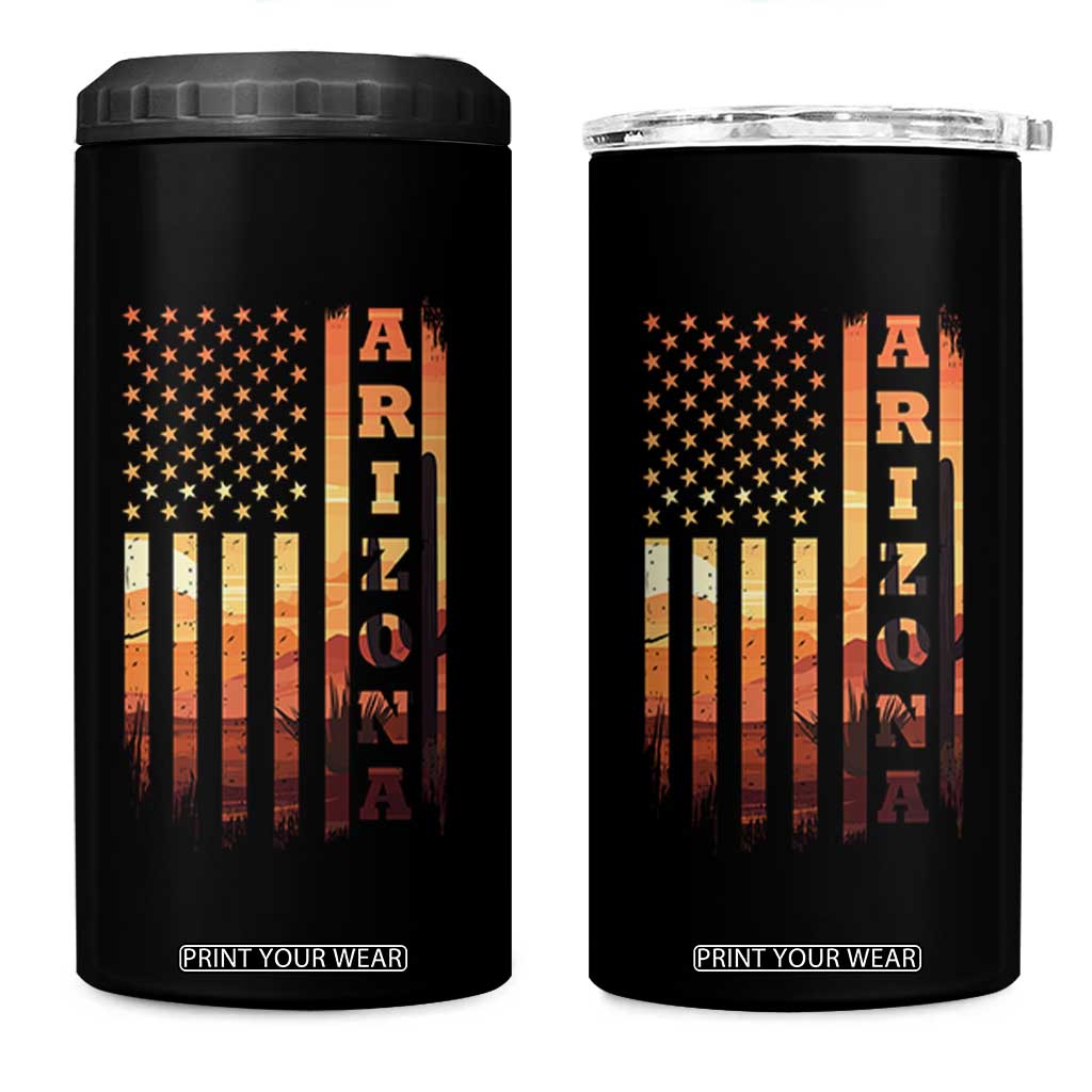 Patriotic Arizona Flag Sunset Graphic 4 in 1 Can Cooler Tumbler American Flag Southwest Desert Saguaro Cactus State Pride Souvenir TS02 One Size: 16 oz Black Print Your Wear