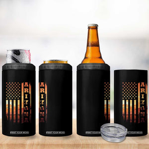 Patriotic Arizona Flag Sunset Graphic 4 in 1 Can Cooler Tumbler American Flag Southwest Desert Saguaro Cactus State Pride Souvenir
