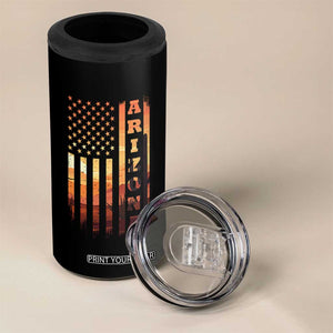 Patriotic Arizona Flag Sunset Graphic 4 in 1 Can Cooler Tumbler American Flag Southwest Desert Saguaro Cactus State Pride Souvenir