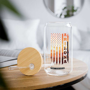 Patriotic Arizona Flag Sunset Graphic Glass Can American Flag Southwest Desert Saguaro Cactus State Pride Souvenir
