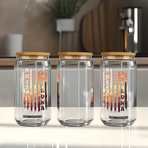 Patriotic Arizona Flag Sunset Graphic Glass Can American Flag Southwest Desert Saguaro Cactus State Pride Souvenir