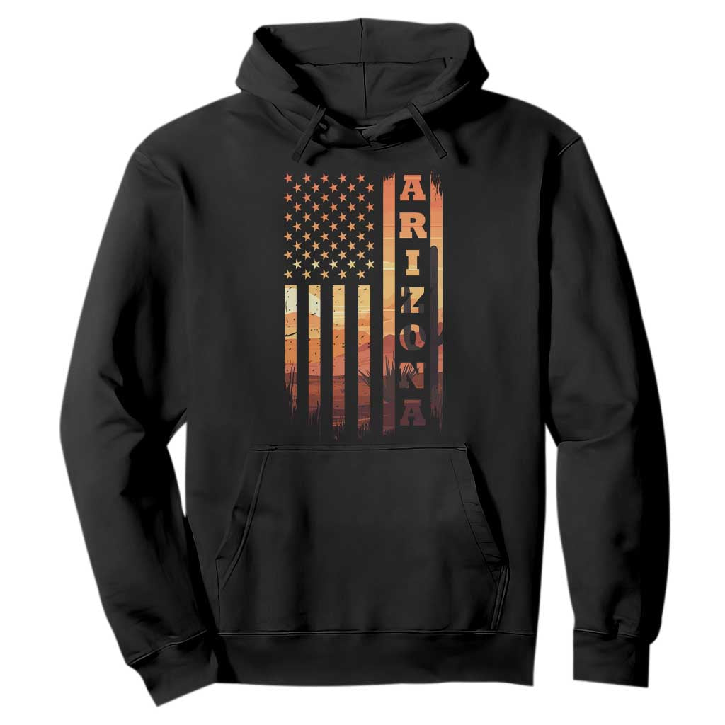 Patriotic Arizona Flag Sunset Graphic Hoodie American Flag Southwest Desert Saguaro Cactus State Pride Souvenir TS02 Black Print Your Wear