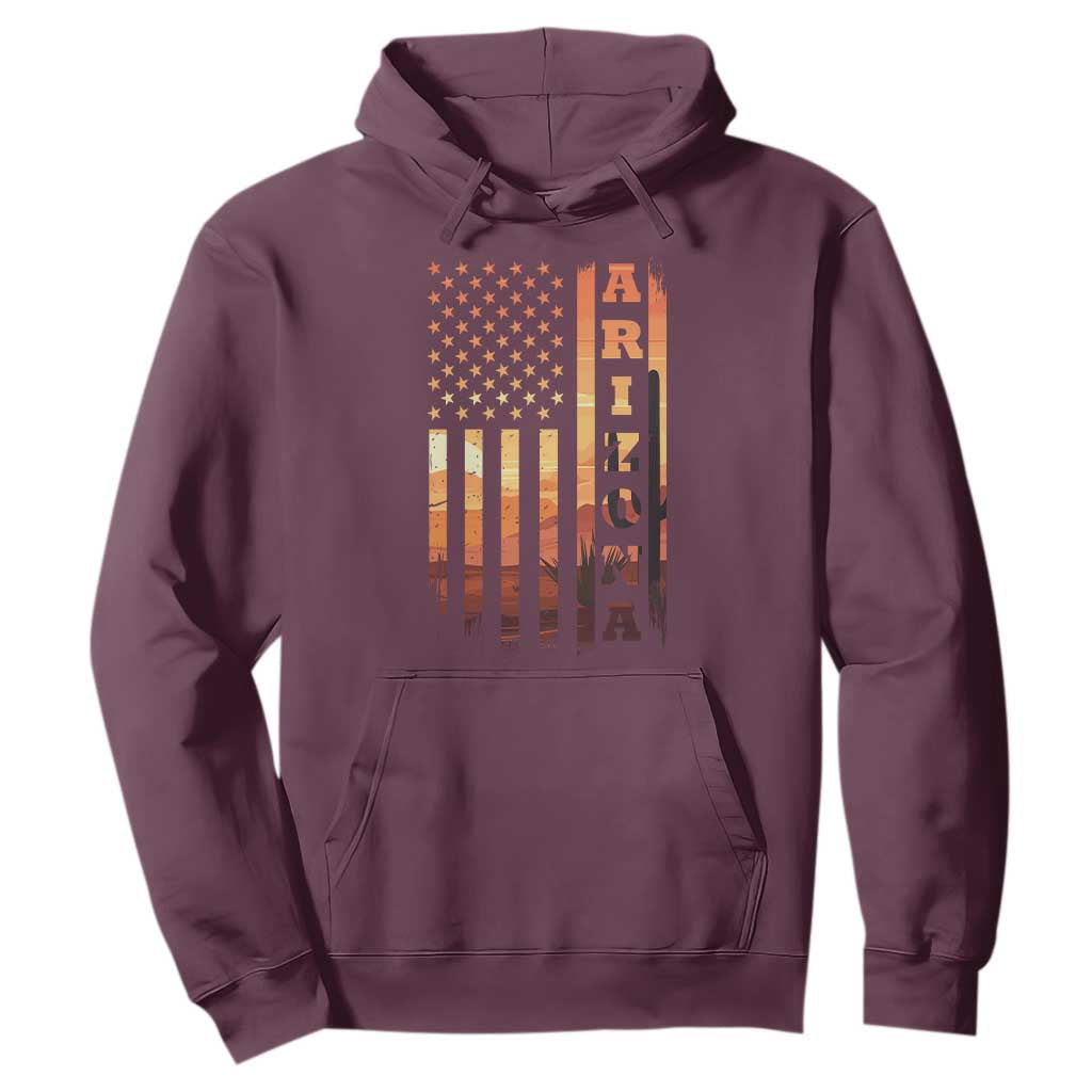 Patriotic Arizona Flag Sunset Graphic Hoodie American Flag Southwest Desert Saguaro Cactus State Pride Souvenir