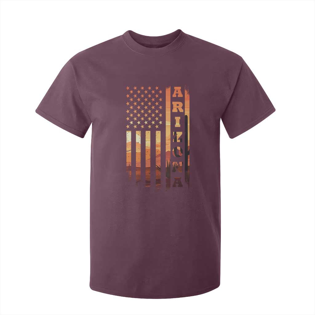 Patriotic Arizona Flag Sunset Graphic T Shirt For Kid American Flag Southwest Desert Saguaro Cactus State Pride Souvenir