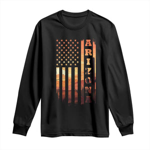 Patriotic Arizona Flag Sunset Graphic Long Sleeve Shirt American Flag Southwest Desert Saguaro Cactus State Pride Souvenir