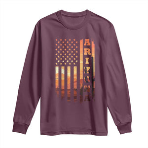Patriotic Arizona Flag Sunset Graphic Long Sleeve Shirt American Flag Southwest Desert Saguaro Cactus State Pride Souvenir