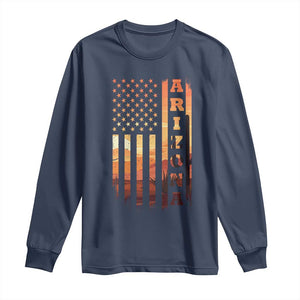 Patriotic Arizona Flag Sunset Graphic Long Sleeve Shirt American Flag Southwest Desert Saguaro Cactus State Pride Souvenir