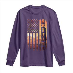 Patriotic Arizona Flag Sunset Graphic Long Sleeve Shirt American Flag Southwest Desert Saguaro Cactus State Pride Souvenir