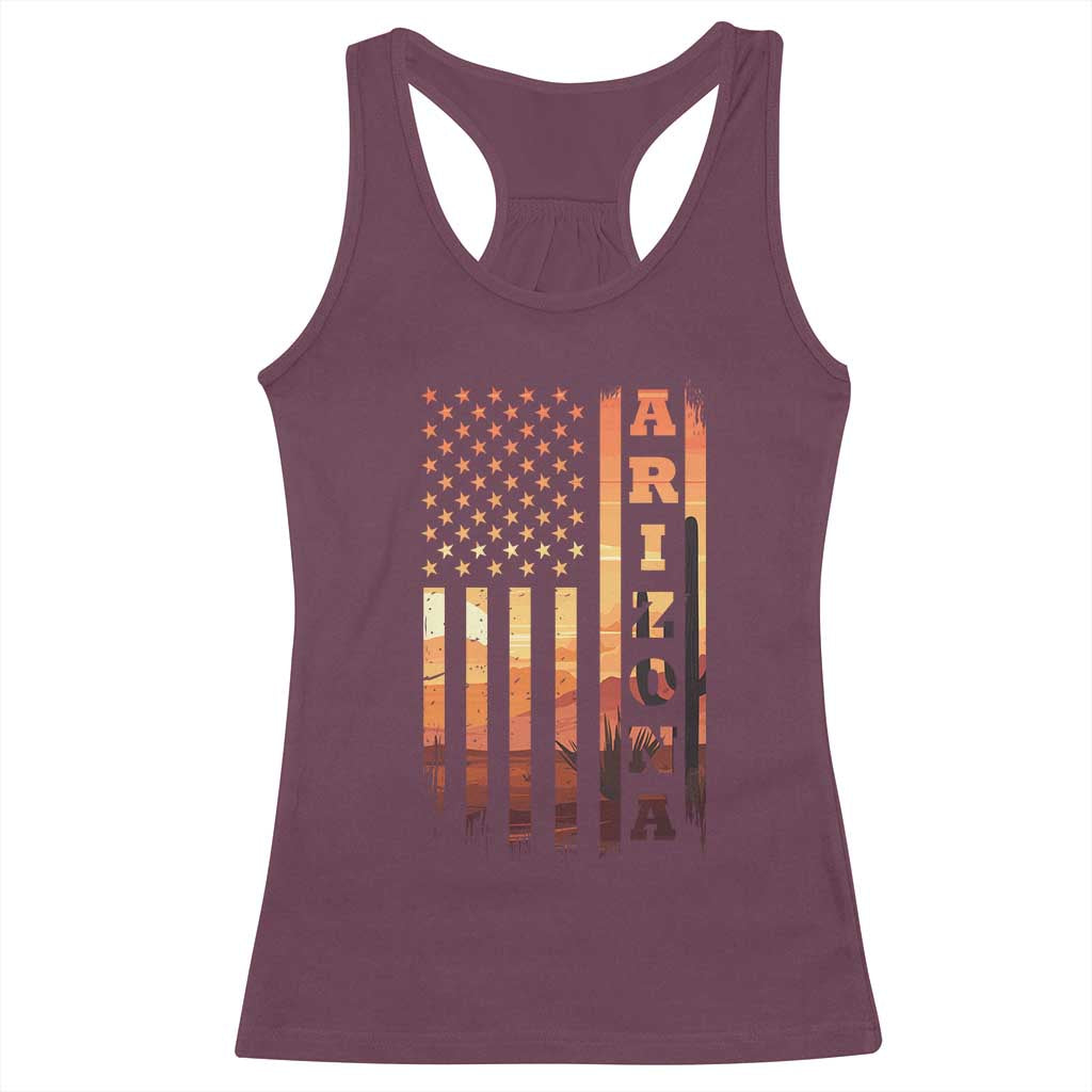Patriotic Arizona Flag Sunset Graphic Racerback Tank Top American Flag Southwest Desert Saguaro Cactus State Pride Souvenir