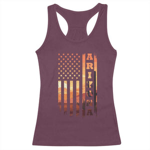 Patriotic Arizona Flag Sunset Graphic Racerback Tank Top American Flag Southwest Desert Saguaro Cactus State Pride Souvenir