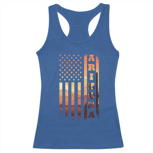 Patriotic Arizona Flag Sunset Graphic Racerback Tank Top American Flag Southwest Desert Saguaro Cactus State Pride Souvenir
