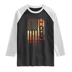 Patriotic Arizona Flag Sunset Graphic Raglan Shirt American Flag Southwest Desert Saguaro Cactus State Pride Souvenir