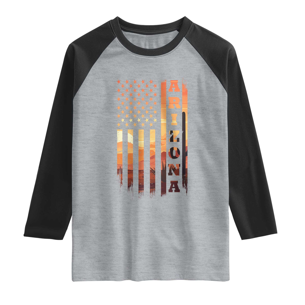 Patriotic Arizona Flag Sunset Graphic Raglan Shirt American Flag Southwest Desert Saguaro Cactus State Pride Souvenir