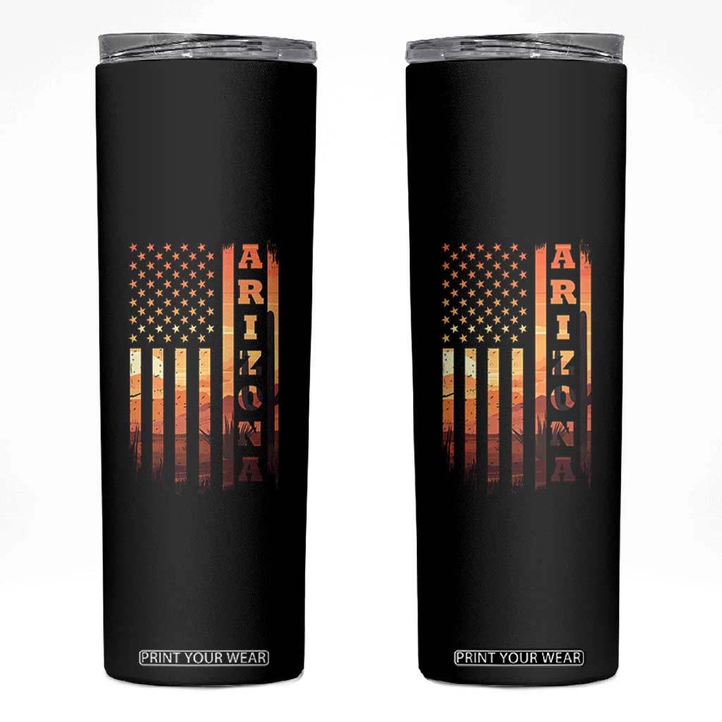 Patriotic Arizona Flag Sunset Graphic Skinny Tumbler American Flag Southwest Desert Saguaro Cactus State Pride Souvenir TS02 Black Print Your Wear