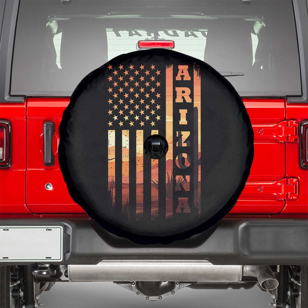 Patriotic Arizona Flag Sunset Graphic Spare Tire Cover American Flag Southwest Desert Saguaro Cactus State Pride Souvenir