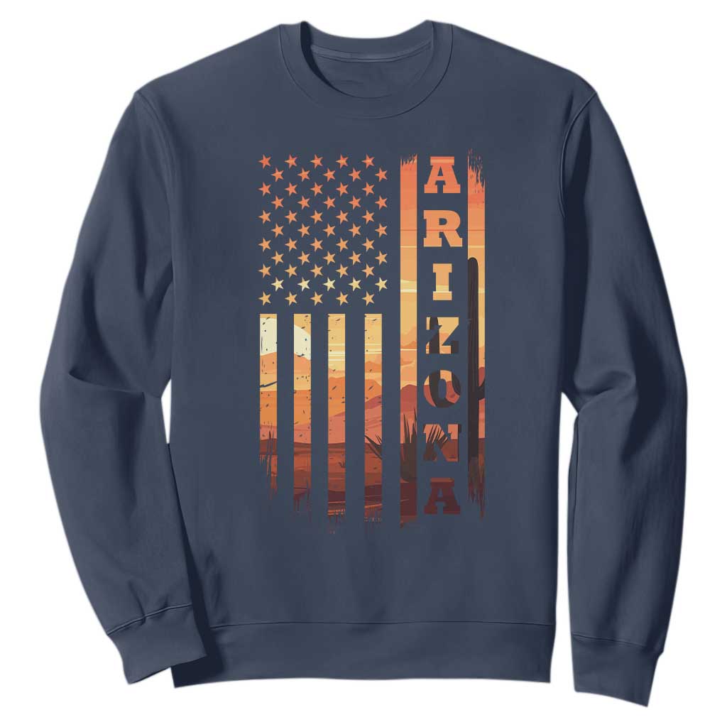 Patriotic Arizona Flag Sunset Graphic Sweatshirt American Flag Southwest Desert Saguaro Cactus State Pride Souvenir