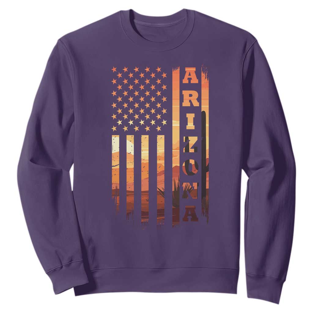 Patriotic Arizona Flag Sunset Graphic Sweatshirt American Flag Southwest Desert Saguaro Cactus State Pride Souvenir