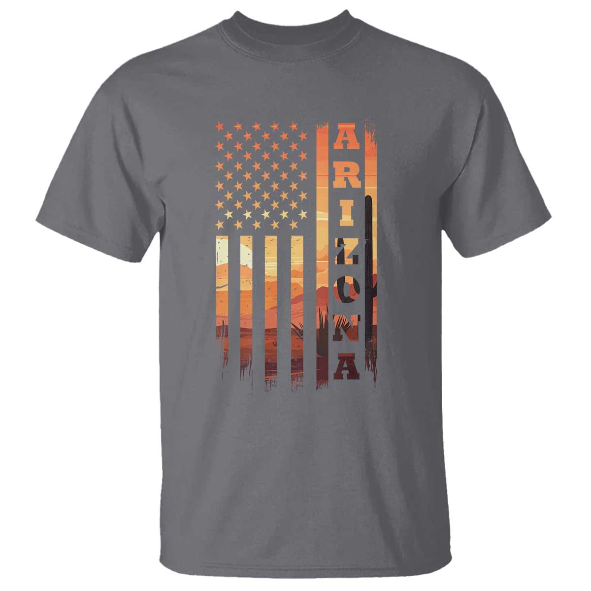 Patriotic Arizona Flag Sunset Graphic T Shirt American Flag Southwest Desert Saguaro Cactus State Pride Souvenir