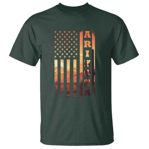 Patriotic Arizona Flag Sunset Graphic T Shirt American Flag Southwest Desert Saguaro Cactus State Pride Souvenir