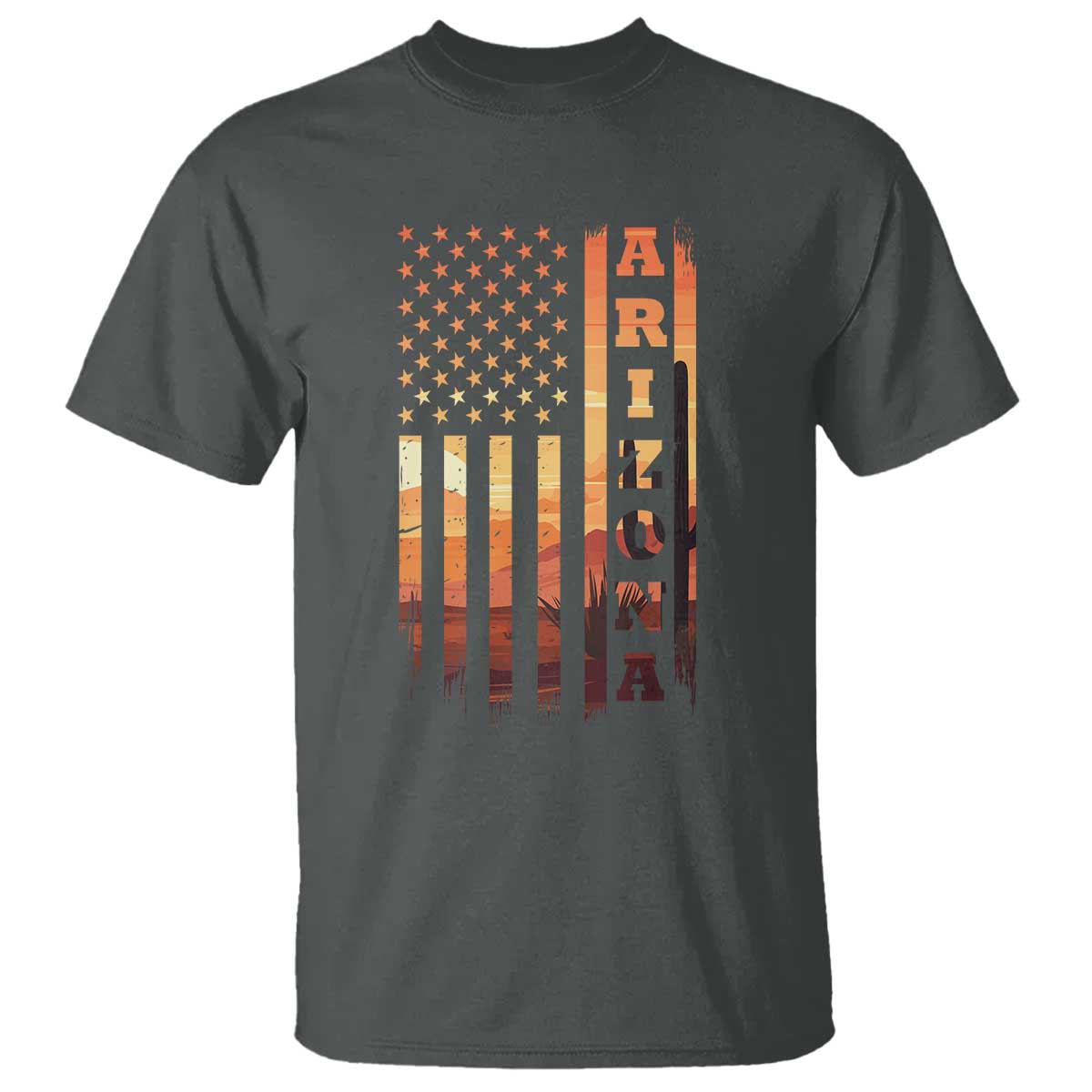 Patriotic Arizona Flag Sunset Graphic T Shirt American Flag Southwest Desert Saguaro Cactus State Pride Souvenir