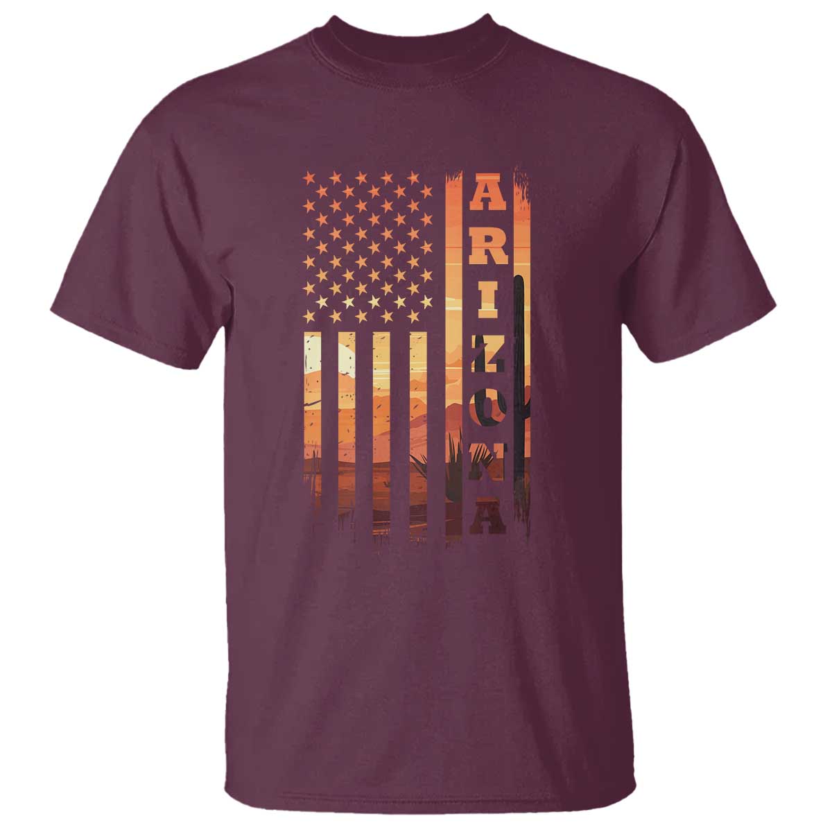 Patriotic Arizona Flag Sunset Graphic T Shirt American Flag Southwest Desert Saguaro Cactus State Pride Souvenir