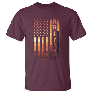 Patriotic Arizona Flag Sunset Graphic T Shirt American Flag Southwest Desert Saguaro Cactus State Pride Souvenir