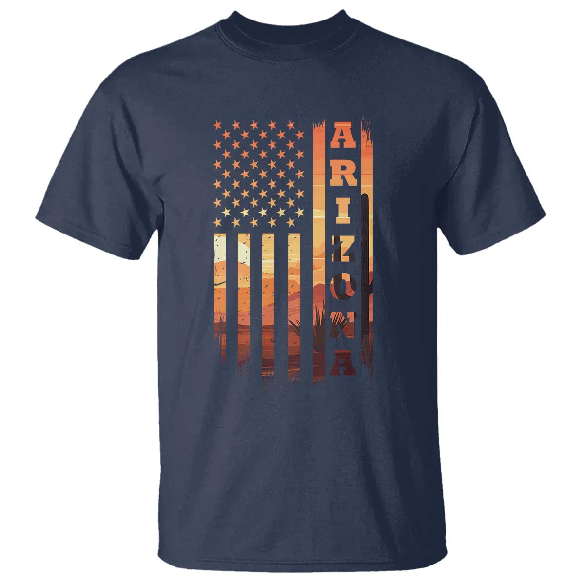 Patriotic Arizona Flag Sunset Graphic T Shirt American Flag Southwest Desert Saguaro Cactus State Pride Souvenir