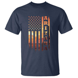 Patriotic Arizona Flag Sunset Graphic T Shirt American Flag Southwest Desert Saguaro Cactus State Pride Souvenir