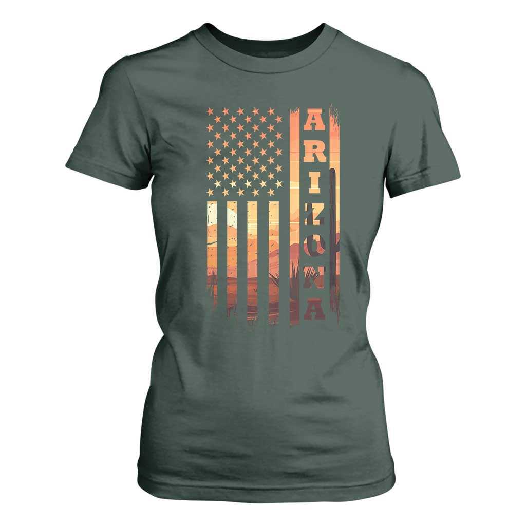 Patriotic Arizona Flag Sunset Graphic T Shirt For Women American Flag Southwest Desert Saguaro Cactus State Pride Souvenir