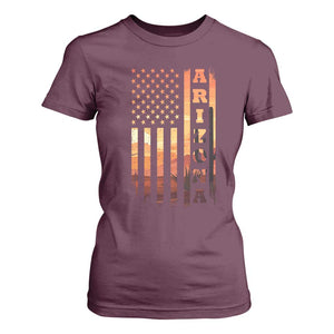 Patriotic Arizona Flag Sunset Graphic T Shirt For Women American Flag Southwest Desert Saguaro Cactus State Pride Souvenir