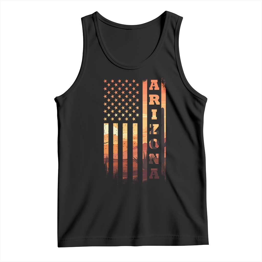 Patriotic Arizona Flag Sunset Graphic Tank Top American Flag Southwest Desert Saguaro Cactus State Pride Souvenir TS02 Black Print Your Wear