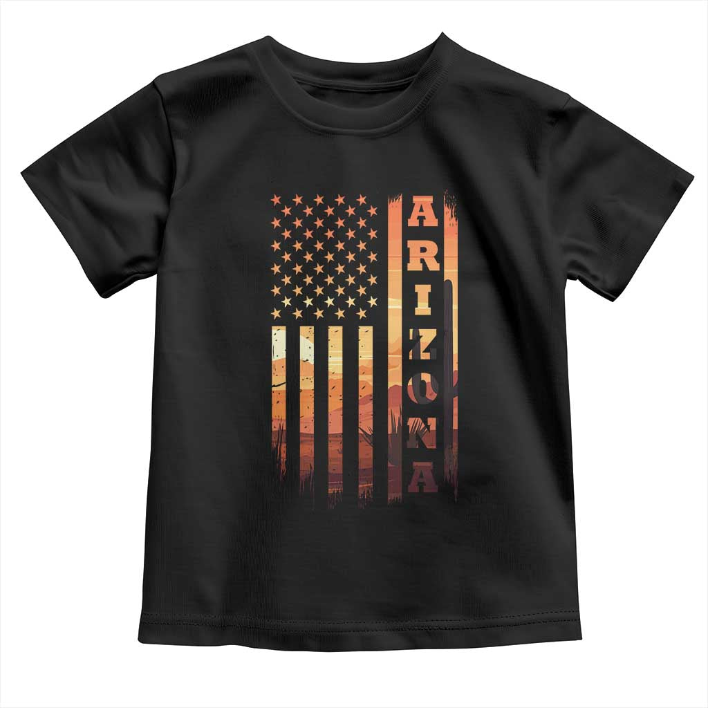 Patriotic Arizona Flag Sunset Graphic Toddler T Shirt American Flag Southwest Desert Saguaro Cactus State Pride Souvenir