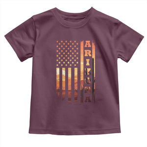 Patriotic Arizona Flag Sunset Graphic Toddler T Shirt American Flag Southwest Desert Saguaro Cactus State Pride Souvenir