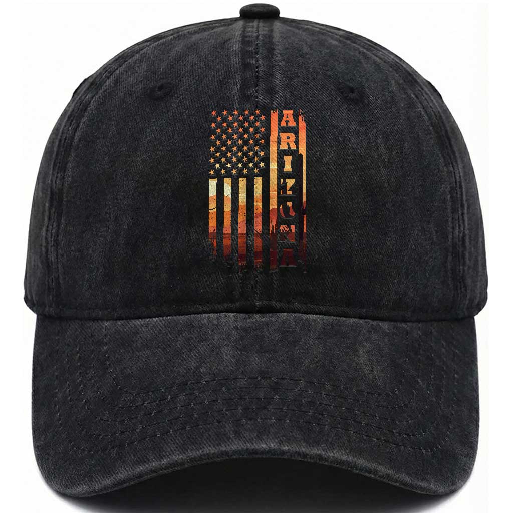 Patriotic Arizona Flag Sunset Graphic Washed Cotton Baseball Cap American Flag Southwest Desert Saguaro Cactus State Pride Souvenir TS02 Print Your Wear