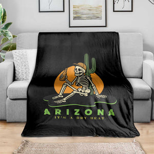 Funny Arizona Its A Dry Heat Skeleton Graphic Throw Blanket Vintage Desert Drinking Beer Saguaro Cactus Souvenir