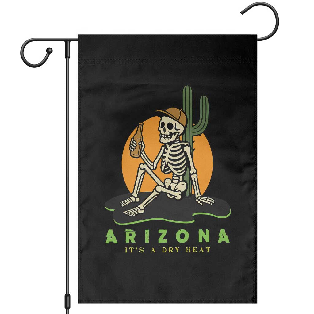 Funny Arizona Its A Dry Heat Skeleton Graphic Garden Flag Vintage Desert Drinking Beer Saguaro Cactus Souvenir TS02 Black Print Your Wear