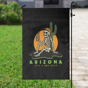 Funny Arizona Its A Dry Heat Skeleton Graphic Garden Flag Vintage Desert Drinking Beer Saguaro Cactus Souvenir