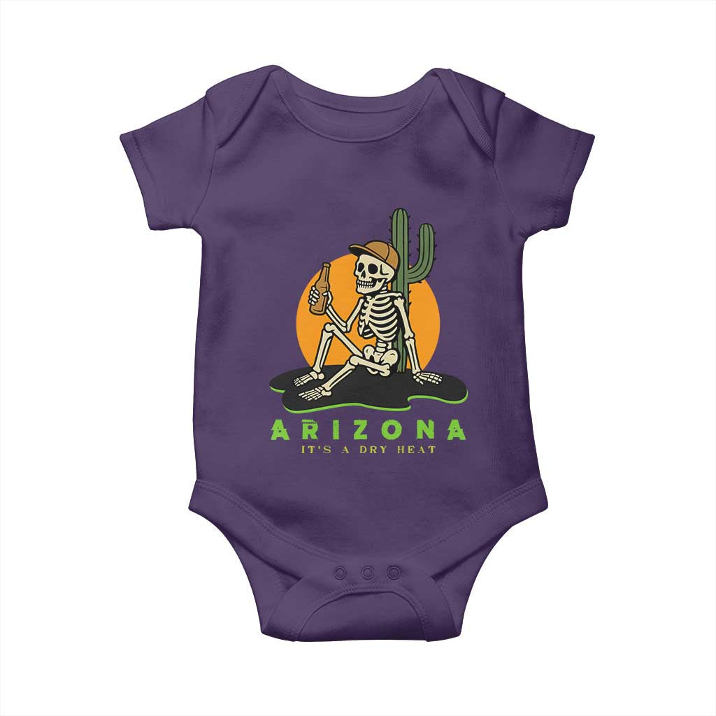 Funny Arizona Its A Dry Heat Skeleton Graphic Baby Onesie Vintage Desert Drinking Beer Saguaro Cactus Souvenir