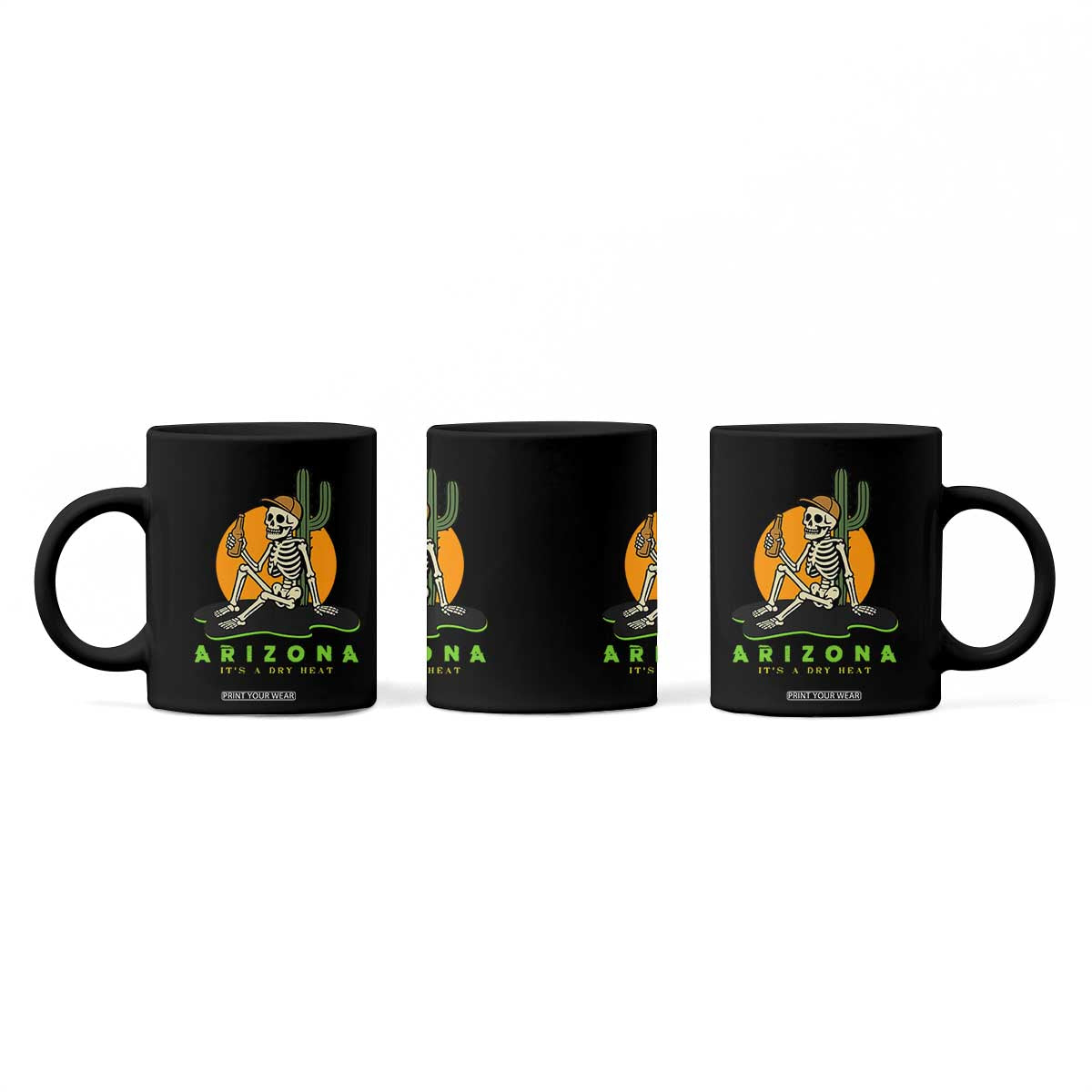 Funny Arizona Its A Dry Heat Skeleton Graphic Coffee Mug Vintage Desert Drinking Beer Saguaro Cactus Souvenir