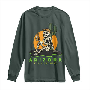 Funny Arizona Its A Dry Heat Skeleton Graphic Long Sleeve Shirt Vintage Desert Drinking Beer Saguaro Cactus Souvenir